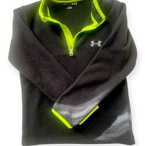 Kids Under Armour Black and Neon Green Half-Zip Fleece